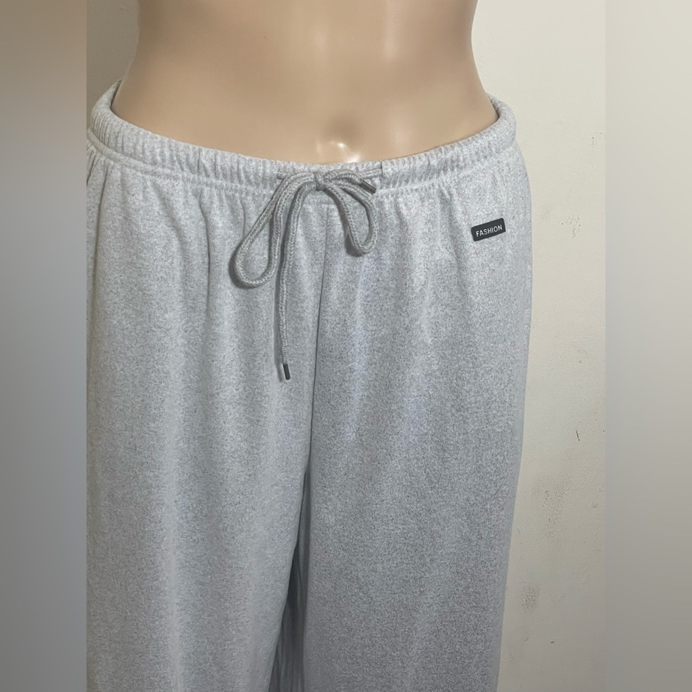 Sz L(8-10) ladies Shein Gray Wide-Leg Sweatpants with pockets &drawstring fleece - Picture 5 of 11